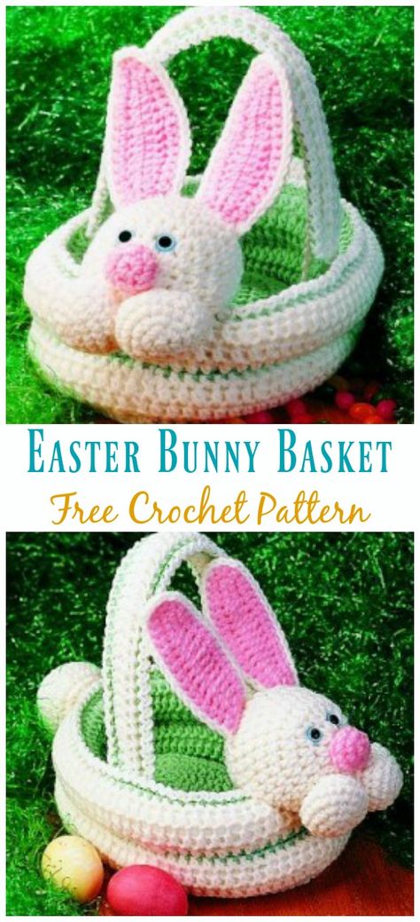 Easter Bunny Basket Crochet Free Pattern - #Crochet Easter #Basket & Containers Free Patterns Free Crochet Easter Bunny Patterns, Crocheted Easter Baskets, Crochet Bunny Basket Free Pattern, Crochet Mini Easter Basket Free Pattern, Crochet Bunny Basket, Crochet Easter Basket Free Pattern, Crochet Easter Basket Pattern, Easter Bunny Basket Crochet, Easter Crochet Patterns Free