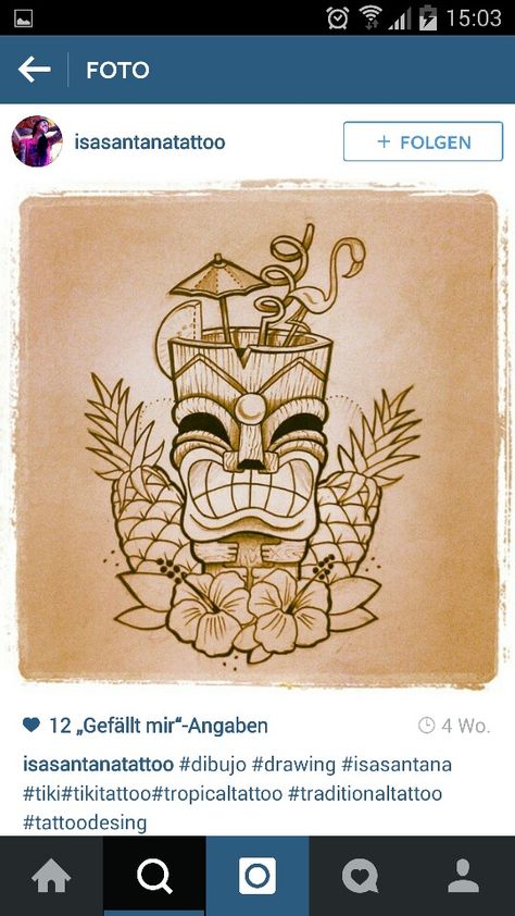 Hawaiian Tiki Mug Tattoo with Pineapple Flamingo Hibiscus Flowers Tiki Tattoo Hawaiian, Tiki Clipart, Tiki Tattoo Ideas, Cocktail Tattoo, Hawaiian Flower Drawing, Tropical Tattoos, Mug Tattoo, Tropical Tattoo, Tiki Tattoo