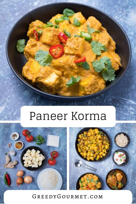 Paneer korma is a thick and creamy curry made from Indian cheese and korma curry paste. This vegetarian dish uses paneer, coconut, cashew nuts and cream. #Recipes #MealIdeas #GreedyGourmet #DeliciousRecipeps #PaneerKorma Paneer Korma, Vegetable Korma Recipe, Korma Curry, Creamy Curry, Indian Cheese, Green Tomato Recipes, Paneer Cheese, Paneer Dishes, Korma Recipe