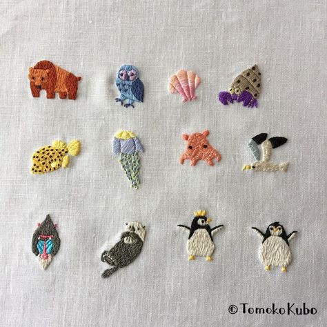 Food Embroidery Ideas, Simply Embroidery Designs, Embroidered Animals Simple, Sea Creature Embroidery, What To Embroider On, Animal Embroidery Simple, Embroidery Animals Easy, Silly Embroidery, Hand Embroidery Ideas Projects