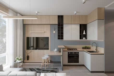 27 sq.m on Behance Small Kitchen And Living Room Layout, Studio Kitchen Living Room Combo, Small Kitchen And Living Room Combo, Small Kitchen And Living Room, Kitchen Living Room Combo, Condominium Interior Design, Condominium Interior, Open Kitchen And Living Room, Small Apartment Interior