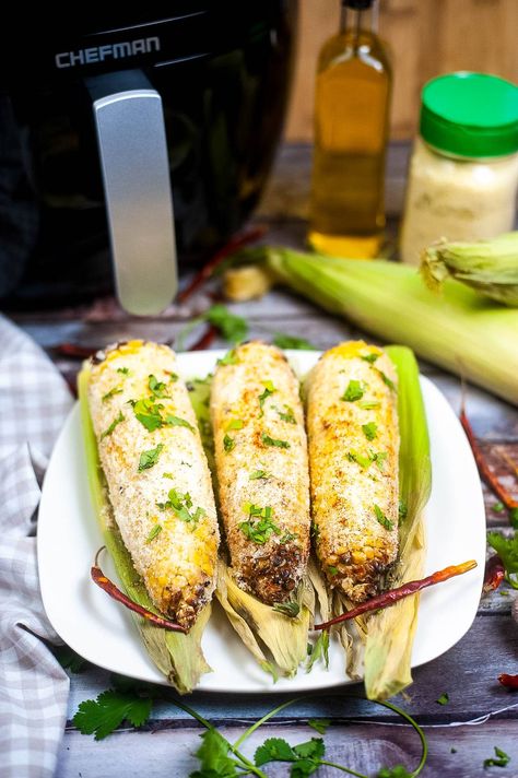 Air Fryer Fried Pickles, Jalapeno Popper Bites, Corn Elote, Air Fryer Corn, Taco Side Dishes, Mexican Corn Salad, Beef Empanadas, Fried Corn, Mexican Street Food