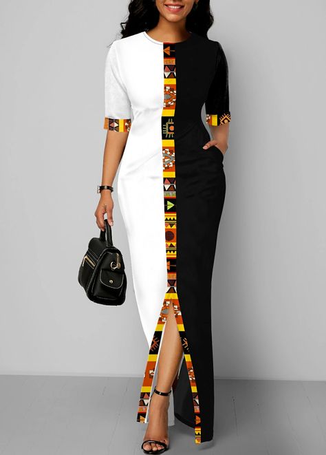 ROTITA Tribal Print Pocket Color Block Maxi Dress | Rotita.com - USD $37.98 Kitenge Designs, Kitenge Fashion, African Attire Dresses, Long African Dresses, African Print Dress Ankara, Party Pattern, Color Block Maxi Dress, African Print Dress Designs, Top Moda