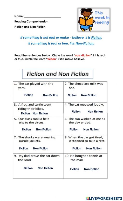 Non Fiction Worksheet, Fiction Vs Nonfiction, Nonfiction Activities, What Are You Like, Algebra Worksheets, Reading Club, Context Clues, Word Practice, English Lessons For Kids