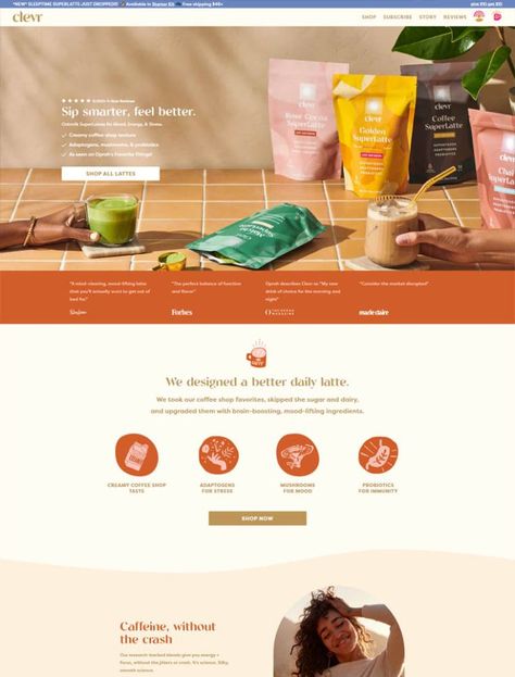 Drink Website, Product Page Design, Coffee Alternative Healthy, Packaging Website, Tea Website, Website Gallery, Tech Inspiration, Cute Website, Product Presentation