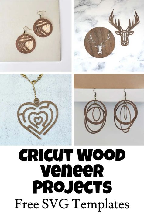 How to make wood veneer earrings with Cricut explorer and maker with free SVGs Wood Veneer Projects, Diy Wood Earrings, Veneer Earrings, Veneer Projects, Jewelry Station, Earrings Cricut, Cricut Wood, Cricut Jewelry, Earring Templates