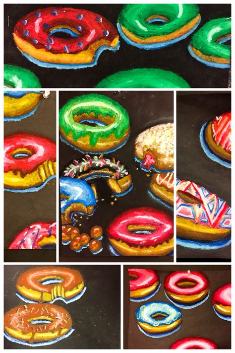 Donut Oil Pastel Lesson Plan – THAT ART TEACHER Oil Pastel Lessons Middle School, Oil Pastel Art Projects, Alice Coachman, Donut Drawing, Classe D'art, Donut Art, 7th Grade Art, 8th Grade Art, Middle School Art Projects