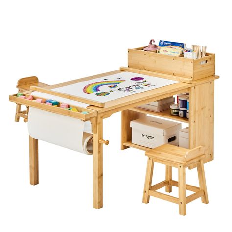 PRICES MAY VARY. Comprehensive Art Station: With dedicated space for drawing, painting, and crafting, our set is a complete creative solution for toddlers. The included two stools ensure comfortable seating for collaborative projects or individual exploration. Portable Craft Supplies Organizer: Keep art supplies tidy and easily accessible with built-in storage shelves and canvas bins. Say goodbye to cluttered workspaces – our set encourages organization and creativity in one convenient package. Art Corner Ideas, Kids Art Station, Kids Art Storage, Montessori Kids Room, Kids Craft Storage, Drawing Area, Kids Art Table, Future Furniture, Toddler Drawing