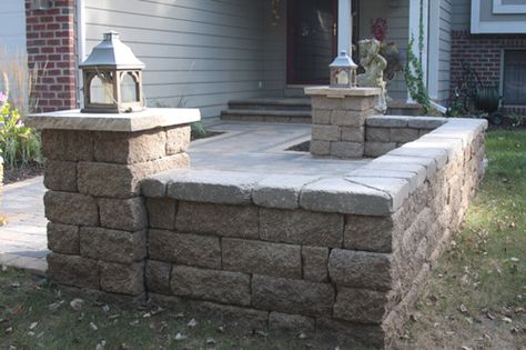 Patio Blocks, Seat Wall, Circular Patio, Front Yard Patio, Wall Fence, Front Courtyard, Patio Wall, Wall Seating, Front Patio