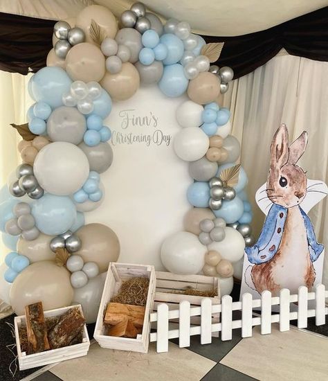 Elegant Events with Robyn Ltd on Instagram: "The tale of Finn’s Christening Day! ✨🐰 We set-up the beautiful @alderrootgolfclub_warrington with our Peter Rabbit Sail board Display, easel & welcome sign display and 10 sets of matching balloons for each table... the perfect christening set-up! 🌟" Peter Rabbit Balloons, Thanksgiving Day Decorations, Balloon Board, Decorations Engagement Party, Rabbit Balloon, Decorations Engagement, Engagement Party Decor, Baby Shower Balloon Arch, Balloons Arch