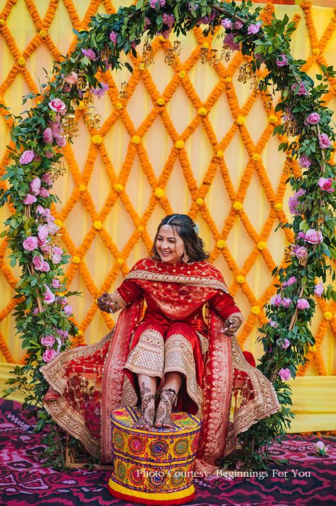 Gurpreet and Shiv | Punjab Weddings | WeddingSutra Indian Outdoor Wedding Decor, Haldi Ceremony Decorations, Haldi Decoration, Mehendi Decor Ideas, Haldi Decor, Wedding Hall Decorations, Wedding Decor Photos, Wedding Background Decoration, Mehndi Ceremony