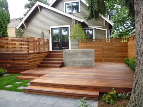 Traditional Deck by PLATFORM design studio - built-in storage Balustrade Ideas, Patio Plan, Ground Level Deck, Mountain Chic, Building A Floating Deck, Platform Deck, Terrasse Design, Backyard Patio Deck, Modern Deck