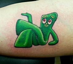 Gumby And Pokey Drawing, Gumby And Pokey Tattoos, Gumby And Pokey, Nerdy Tattoos, 13 Tattoos, Scary Tattoos, 3d Tattoos, Unique Tattoo Designs, Cartoon Tattoos