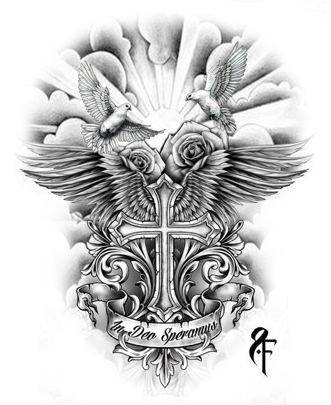 Cross With Wings, Custom Tattoo Design, In God We Trust, Sun Rays, Custom Tattoo, Tattoo Design, Tattoo Ideas, Roses, Sun