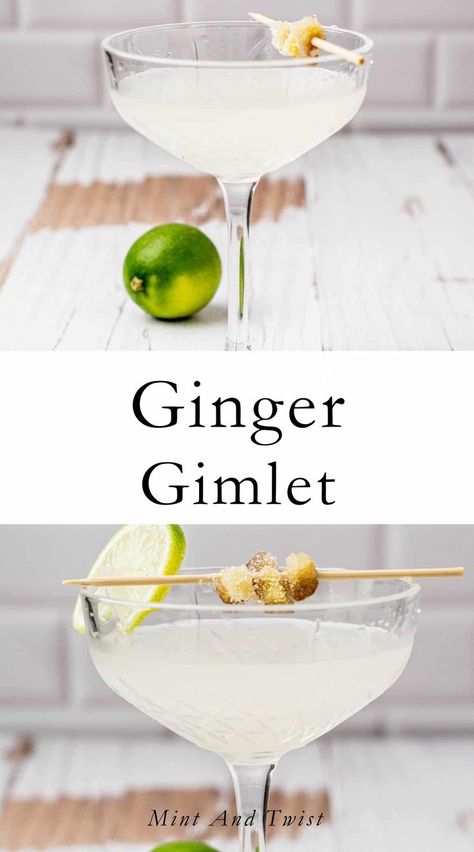 This ginger gimlet is a delightful twist on the classic cocktail, adding a touch of warmth and spice to the mix. With the zing of fresh ginger combined with the tangy lime, this drink is refreshing and invigorating. While the traditional gimlet relied on lime cordial for sweetness, this ginger-infused version utilizes homemade ginger syrup to add a subtle sweetness and a distinctive kick. Ginger Cocktail Recipes, Gimlet Recipe, Blueberry Gin, Gimlet Cocktail, Ginger Cocktails, Lime Drinks, Ginger Drink, Gin Recipes, Cocktail Syrups