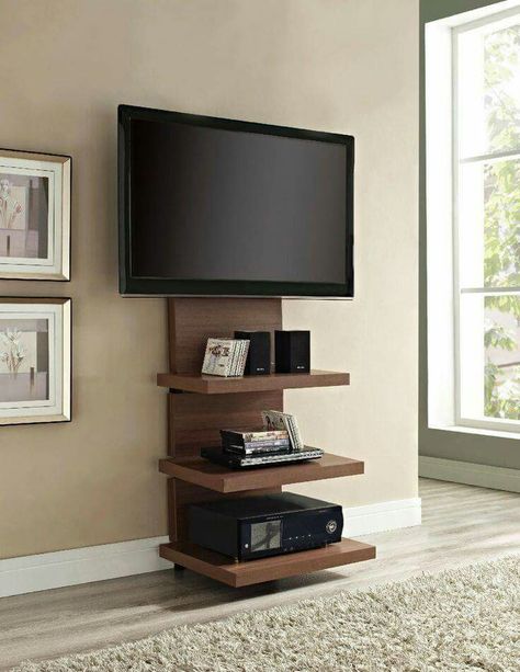 Frontroom Ideas, Tv Shelves, Simple Shelves, Tv Stand Plans, Wall Tv Stand, Wall Mount Tv Stand, Tv Mounted, Floating Shelves Living Room, Tv Stand With Mount