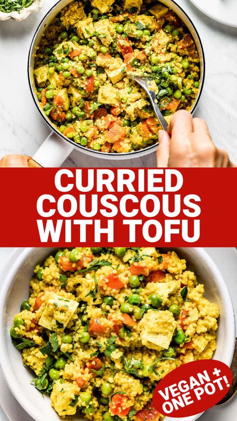 Vegan Couscous Recipes, Simple Couscous Recipes, Curried Couscous, Couscous Recipe, Lunch Notes, Vegan Entree, Couscous Recipes, Baked Tofu, Roasted Red Pepper