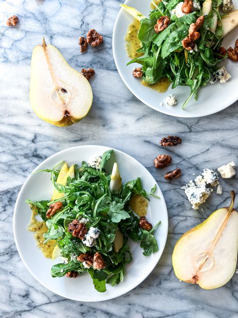 Pear and Gorgonzola Salad with Arugula - The Ivory Table Salad For Fall, Thyme Vinaigrette, Pear And Gorgonzola, Gorgonzola Salad, The Perfect Salad, Bartlett Pears, Perfect Salad, Sliced Pears, Autumn Salad