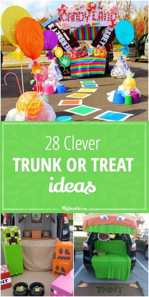 28 Clever Trunk or Treat Ideas via @tipjunkie Church Trunk, Halloween Car Decorations, Trunk Or Treat Ideas, Hosting Occasions, Mini Pool, Halloween Traditions, Treat Ideas, Mason Jar Crafts Diy, The Trunk