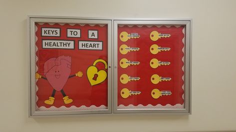 Keys to healthy heart Door Name Tags, Health Bulletin Boards, Nurse Ideas, School Nurse, Healthy Heart, Heart Health, Heart Healthy, Nursing School, Name Tags