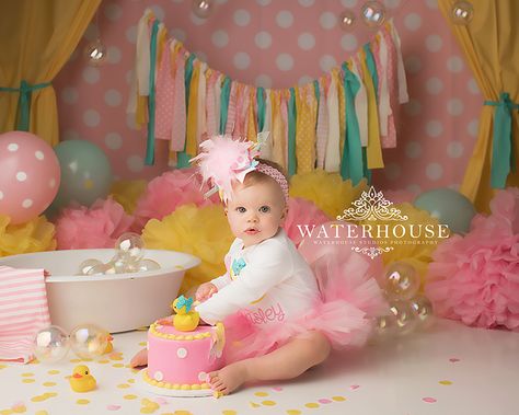 Pink Duck Birthday Party, Yellow Cake Smash, Cake Smash Inspiration, Duck Party, First Birthday Photography, Duck Cake, Girls Cake, Smash Cake Girl, Duck Birthday