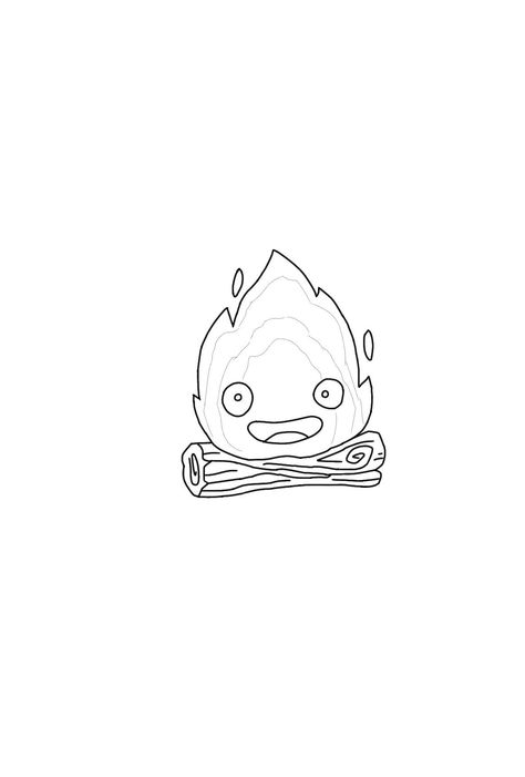 Calcifer Coloring Page, Howls Moving Castle Simple Drawing, Calcifer Drawing Easy, Studio Ghibli Outline, Calcifer Doodle, Studio Ghibli Calcifer Tattoo, Calcifer Tattoo Black And White, Howls Moving Castle Line Art, Howls Moving Castle Tattoo Calcifer