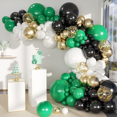 PRICES MAY VARY. 146 Pcs Balloons Arch Kit: Matte Black Dark Green White Metallic and Confetti Gold Balloons Different Sizes (18" 6pcs, 12" 35pcs, 10" 45pcs, 5" 60pcs), White Tube Balloons (5pcs), Balloon Chain Tape (1 roll), Glue Dot (5 sheets), Balloon String (1 roll). Skin-friendly Material: balloons made of natural latex, non-toxic, no foul odor, Not easily oxidized, and kept in the state about 5-7 days. Enjoy the DIY: fill with air or helium, comes with accessories needed to assemble the ga Army Birthday Party, Army Birthday Parties, Army Birthday, 30th Birthday Themes, Army's Birthday, Balloons Arch, Black And Gold Balloons, Black Confetti, 5 Balloons