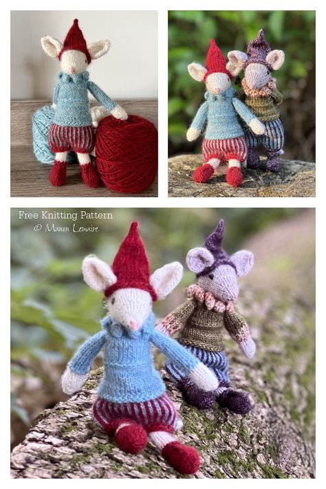 Amigurumi Elf Mouse Free Knitting Pattern - Knitting Pattern Knit Amigurumi, Knitted Stuffed Animals, Miniature Knitting, Knitted Toys Free Patterns, Doll Knitting, Animal Cakes, Knitting Patterns Toys, Stitch Pictures, Pattern Knitting