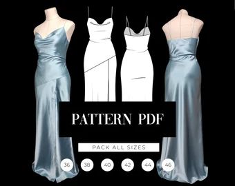 Beginner Dress Pattern Formal, Bias Dress Pattern, Bias Cut Dress Pattern, Formal Dress Sewing Patterns, Silk Dress Pattern, Cowl Neck Dress Pattern, Prom Dress Sewing Patterns, Victorian Dress Pattern, Slip Dress Pattern