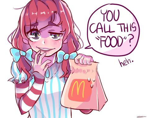 You call McDonald's food? Fastfood Fanart, Wendy’s Fast Food Fanart, Wendy Anime, Wendys Twitter, Wendys Girl, Food Memes, Cartoon As Anime, Anime Version, Anime People