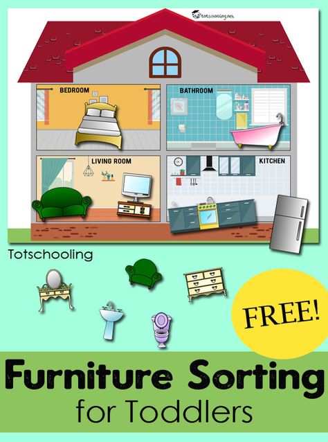 FREE printable toddler activity featuring rooms in a house and furniture to sort in each room. Great for building vocabulary and fine motor skills. Rooms In A House, Preschool Family, Building Vocabulary, Toddler Board, Behavior Therapy, Course Syllabus, Baby Learning Activities, Toddler Activity, Flashcards For Kids