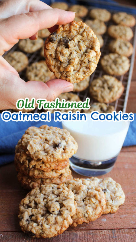 These old fashioned oatmeal raisin cookies are chewy and delicious. They have cinnamon and cloves to give them tons of flavor. This classic recipe is sure to be a hit with your family. Gluten Free Oatmeal Cookies, Cookies Oatmeal, Delicious Oatmeal, Cookies Stuffed, Best Oatmeal Cookies, Cookie Recipe Video, Cookie Recipes Oatmeal Raisin, Oatmeal Raisin Cookies Chewy, Old Fashioned Oatmeal