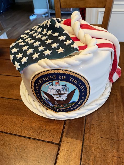 Us Navy Cake Ideas, Naval Retirement Party Ideas, Navy Cakes Ideas Military, Us Navy Cake, Usmc Cake, Navy Decorations, Us Navy Party, Officer Party, Navy Cake