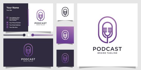 Podcast logo template with creative concept and business card design Premium Vector Podcast Business, Salon Concepts, Mechanics Logo, Business Card Set, Podcast Logo, Creative Concept, Natural Logo, Business Card Template Design, Abstract Logo