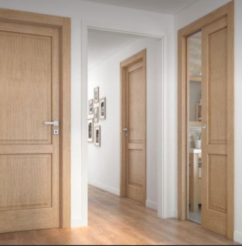 Wood Doors With Wood Floors, Spanish Style Interior Doors, Modern Interior Wood Doors, Brown Doors Interior, Wooden Room Doors, White Trim With Wood Doors, Wood Room Door, Stained Interior Doors, Oak Doors Interior