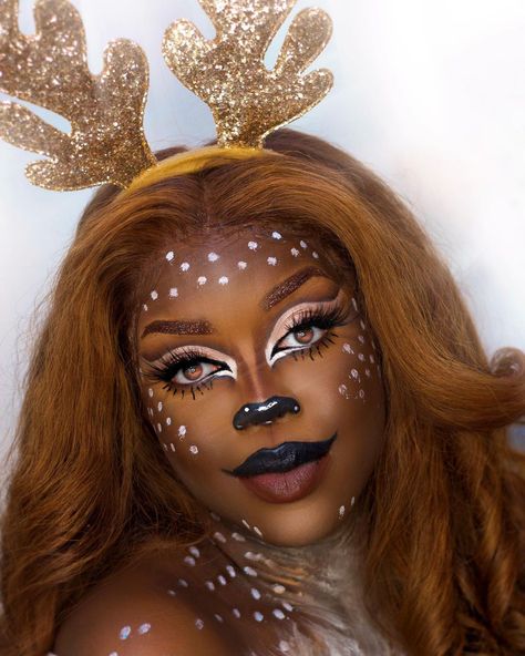 Rudolph Makeup Reindeer, Rudolph Makeup, Vlogmas Ideas, Fawn Makeup, Deer Halloween Makeup, Deer Makeup Tutorial, Black Fae, Deer Makeup, Birthday Makeup Looks