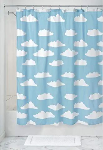 Toy Story Bathroom, College Dorm Bathroom, Toy Story Clouds, Disney Bathroom, Neutral Curtains, Dorm Bathroom, Map Fabric, Colorful Shower Curtain, Cloud Pattern