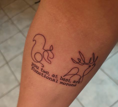 Spn Tattoo, Supernatural Tattoos, Moose And Squirrel, Moose Tattoo, Meaningful Word Tattoos, Squirrel Tattoo, Supernatural Tattoo, Bestie Tattoo, Devil Tattoo