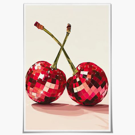 PRICES MAY VARY. Vintage Preppy Red Disco Cherries ArtWall Art：Vintage Preppy Red Disco Cherries Artpictures wall decor Poster Measuring at 08x10/12x16/16x24/24x36/ inches You can choose canvas unframed wooden frame mounting or black frame mounting with advanced modern decoration. Vintage Preppy Red Disco Cherries ArtWall Art Print:Vintage Room Posters print use high-quality environmentally friendly ink and high-quality canvas and use the industry's top printers for layered sprayingbring you vis Disco Strawberries, Cherries Art, Glam Disco, Trendy Dorm Room, Preppy Dorm Room, Picture Room Decor, Dorm Room Wall Decor, Valentine Art, Apartment Wall Decor