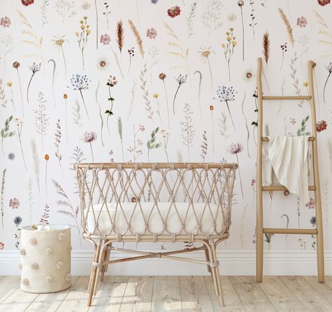 Painted Wildflower Pressed Meadow Flowers Peel and Stick or Traditional Wallpaper Wall Mural Blush Nursery Neutral - Etsy UK Wildflower Nursery Wallpaper, Flower Mural Nursery, Wildflower Nursery Decor, Wildflower Nursery Theme, Wildflower Nursery, Floral Wallpaper Nursery, Blush Nursery, Flower Mural, Baby Nursery Neutral