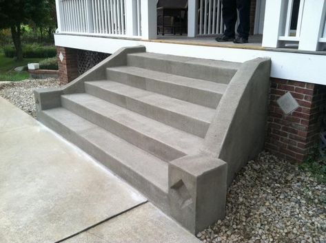 Steps — Mattingly Concrete Inc. Concrete Front Steps, Cement Steps, Concrete Front Porch, Patio Stairs, Concrete Exterior, Front Porch Steps, Lake Houses Exterior, Porch Addition, Terrace Garden Design