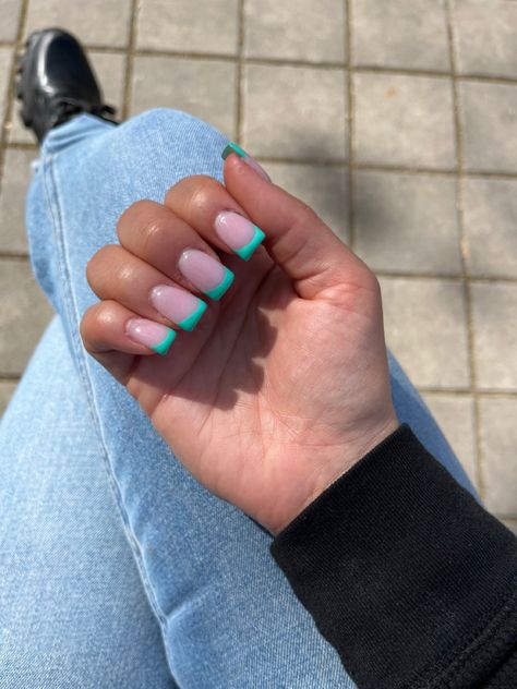 Square short turquoise tips \ Acrylic nails Turquoise Nail Tips, Turquoise French Tip Nails, Tips Acrylic Nails, Turquoise Nails, Acrylic Toes, Nails Inspo, French Tip Nails, Simple Nails, Nail Tips