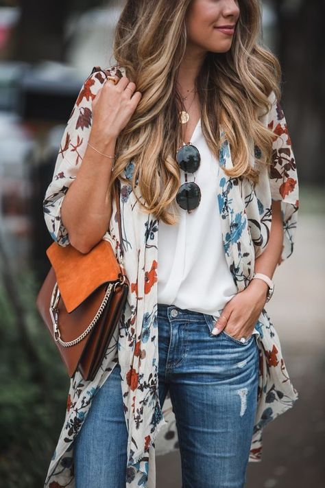 Spring Outfits Boho, Moda Floral, Boho Styl, Spring Trends Outfits, Kimono Outfit, Mode Kimono, Women Ideas, Dallas Fashion, Stil Boho