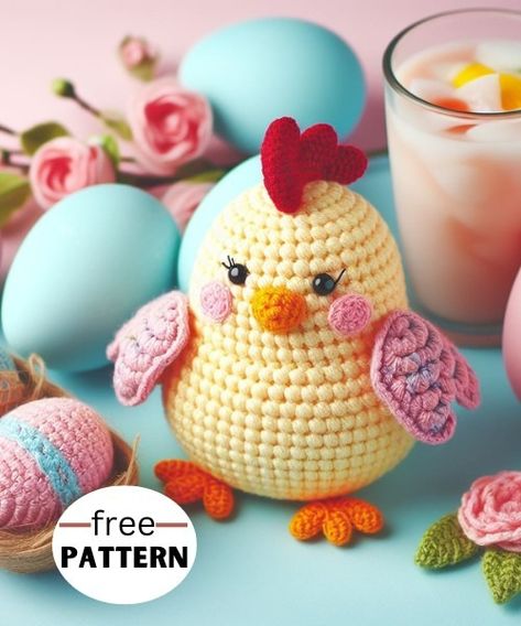 Easter Chicken Amigurumi Pattern Amigurumi Chicken, Beady Eyes, Amigurumi Patterns Free, Crochet Ornament Patterns, Beady Eye, Easter Chicken, Crochet Easter, Cute And Cuddly, Step By Step Crochet