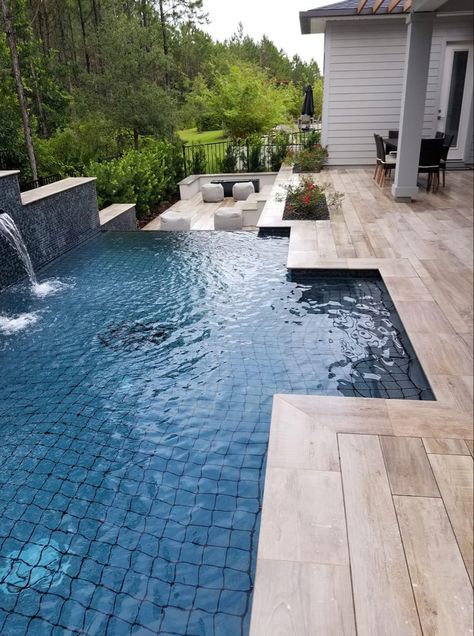 Light wood look porcelain pool deck pavers Porcelain Tile Pool Deck, Pool Deck Tiles Outdoor, Porcelain Pool Pavers, Pool Deck Material Options, Pool Decking Options, Porcelain Pool Deck, Pool Deck Flooring Ideas, Pool Deck Small, Pool Flooring Ideas