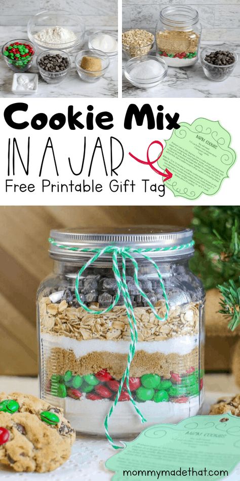 Jar Food Gifts, Mason Jar Cookie Recipes, Mason Jar Gifts Recipes, Cookie Mix Jar, Cookie Mix In A Jar, Mason Jar Cookies Mix, Christmas Jar Gifts, Mix In A Jar, Holiday Baking Christmas