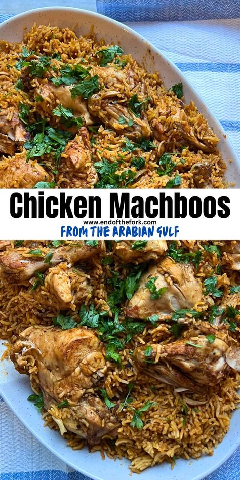 Chicken machboos, also known as kabsa, is a popular Middle Eastern chicken and rice dish flavoured with smokey, earthy spices and a tartness from dried black lemons. Arabic Chicken Recipes Middle East, Middle Eastern Chicken Recipes Arabic Food, Musakhan Chicken, Middle Eastern Chicken Recipes, Machboos Recipe, Chicken Machboos, Middle Eastern Chicken And Rice, Florida Thanksgiving, Arabic Chicken Recipes