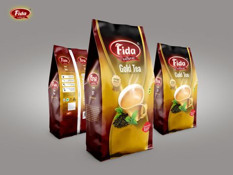 Fida Gold Tea | Tea Packet Design by M Kalim on Dribbble Tea Pouch Design, Tea Packing, Tea Pouch, Packet Design, Tea Package, Tea Packaging Design, Sage Plant, Gold Tea, Pouch Design