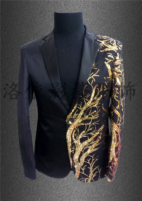 >> Click to Buy << Free ship mens stage performance black/red sequins embroidery golden tuxedo suit jacket ,only jacket #Affiliate Clubwear Tops, Gold Blazer, Blazer For Men, Dancer Wear, Blazer Men, Stage Costume, Blazers For Men, Mens Costumes, Mode Vintage