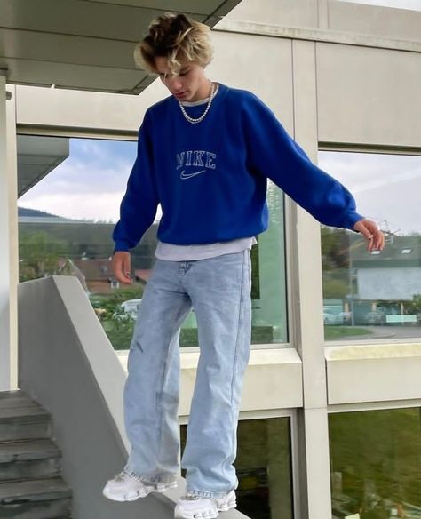 Fits For Guys, Blue Streetwear, Guys Fits, Outfit Oversize, Trendy Boy Outfits, Mens Trendy Outfits, Street Style Outfits Men, Guys Clothing Styles, Mens Outfit Inspiration